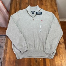 Polo Ralph Lauren Sweater Mens XL Gray American Flag Pullover 1/4 Zip USA