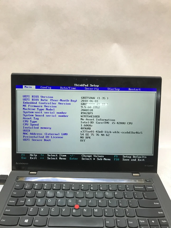 Lenovo ThinkPad X1 Carbon 2nd Gen 14" Intel Core i5-4200U 4GB RAM NO HDD/OS - DW - Image 2 of 4