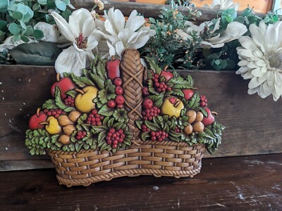 Vintage 1978 HOMCO Basket of Fruits and Nuts Plastic Wall Hanging