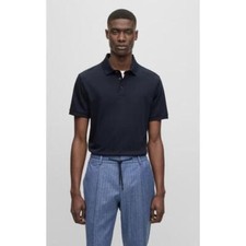 BOSS HUGO BOSS MEN  S  T-PERRY' BASKET WEAVE CHECK MERCERISED POLO IN BLUE-LARGE