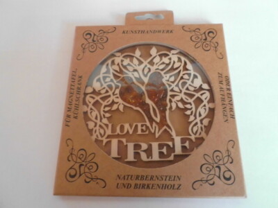 Suncatcher Love Tree Birkenholz und Naturbernstein, Fensterdeko