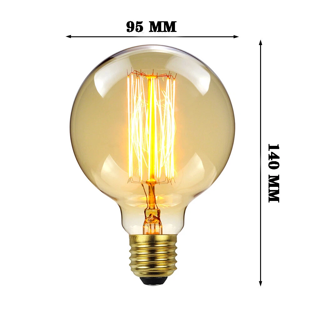 40W G95 E27 Screw Edison Bulbs Dimmable Tungsten Filament Warm