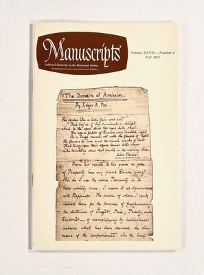 1975 Fall QUARTERLY OF MANUSCRIPT SOCIETY Andrew Jackson POE MANUSCRIPT &c {a}