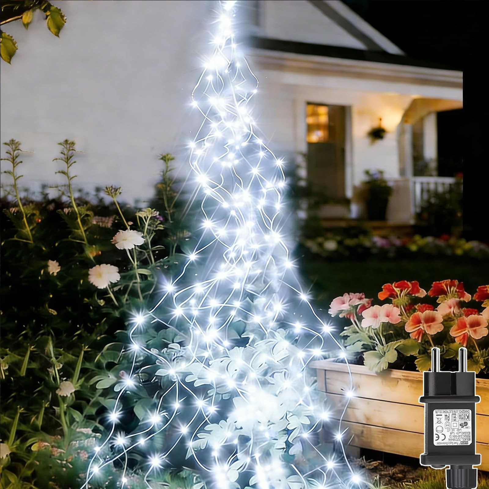 Guirlande lumineuse sapin Noël 2m 200 LED avec transformateur basse tension blanc chaud