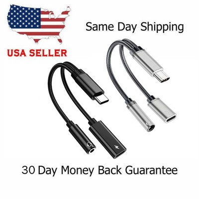 2 in 1 Type-C USB C to 3.5mm AUX Audio Headphone Jack Adapter Charger Cable New