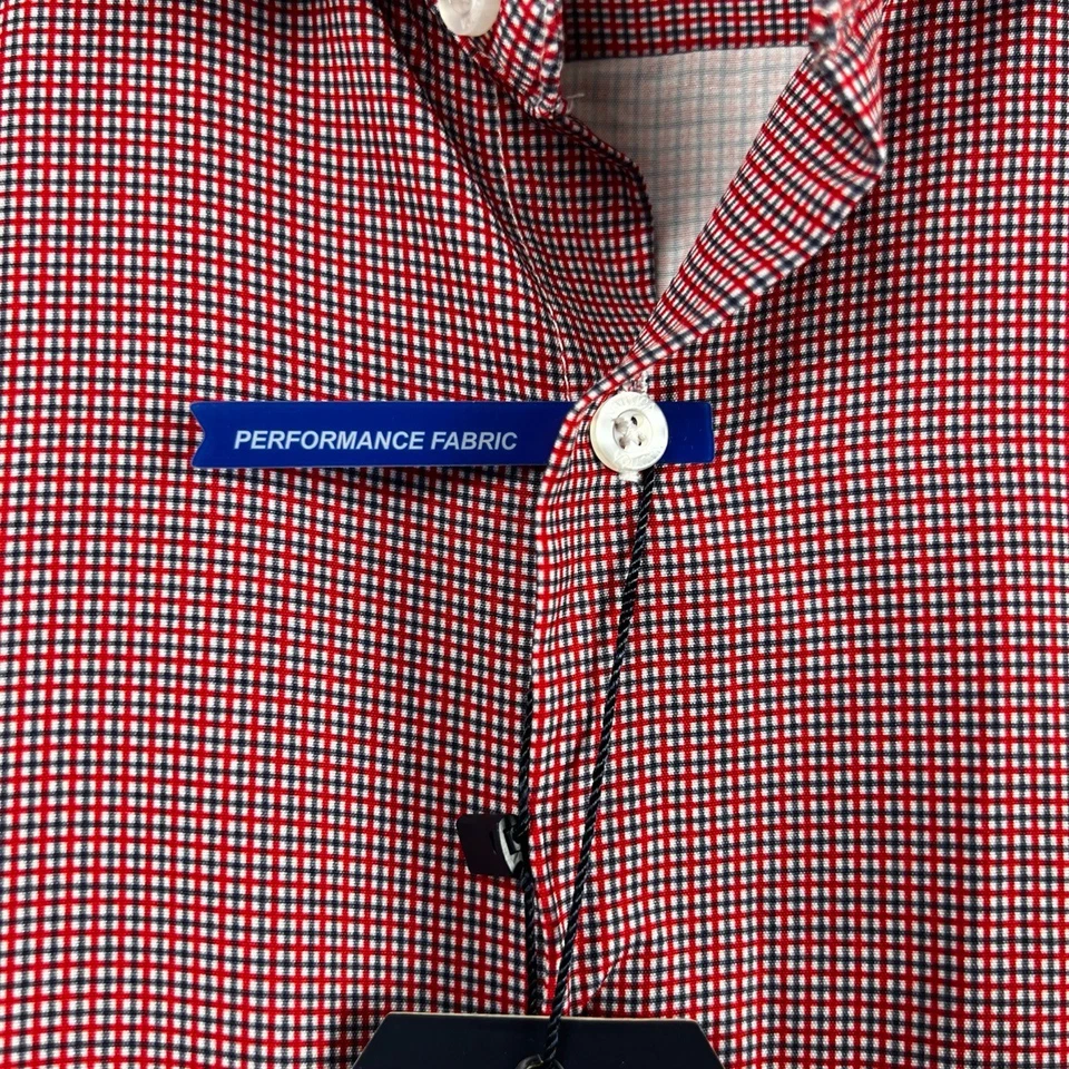 Nautica Super Shirt Mens 14 32-33 Slim Fit Red Plaid Stretch Wrinkle Free NEW - Image 4 of 4
