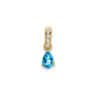 14k Yellow Gold Blue Topaz Pendant Necklace Pear Drop Diamond Bail December Jewe