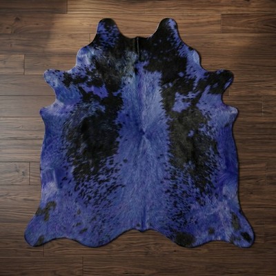 Dyed Blue Black Cowhide Rug | Genuine Hair On Leather Pony Hair Skin Area Rug