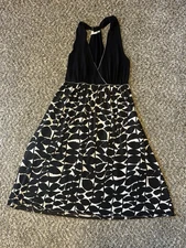 Max Studio Black White Halter Midi Dress Size S Two Tone Pattern Flare Fit