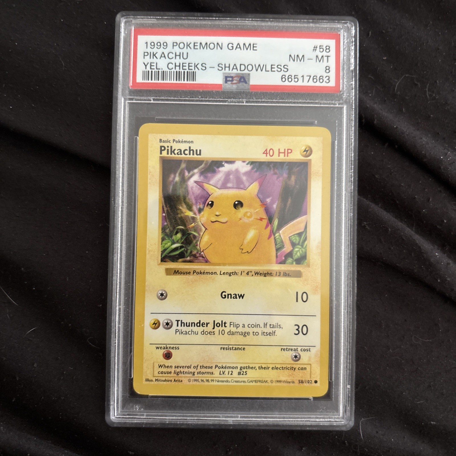 PSA 8 Pikachu Yellow Cheeks Shadowless Non Holo 58 1999 Pokemon 120589218