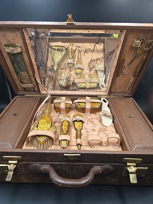 Antique 1930's  Overnight Train Vanity Luggage/Case 12pc Art Deco 