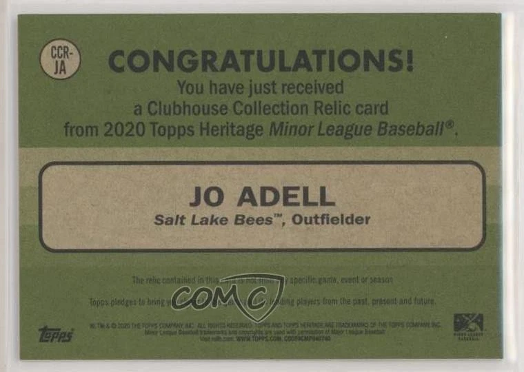 2020 Topps Heritage Minor League Edition White /50 Jo Adell #CCR-JA - Image 2 of 2