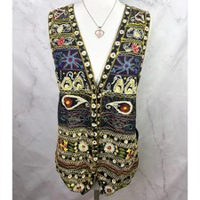 Vintage 90s bohemian Embroidered Vest Waistcoat Folk Art Boho Cottagecore M  