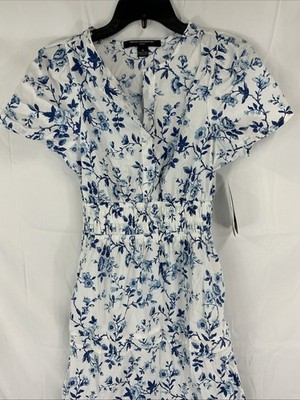 French Connection XS Floral Short Sleeve Maxi Dress Summer White 100% Cotton  | eBay