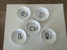 Cat Ceramic Sauce Dipping Bowls Salt Pinch White & Black Set Of 5