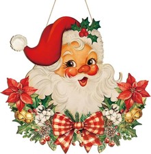 Wooden Christmas Door Wreath for Front Door Decorations Santa Wall Sign, Merr...