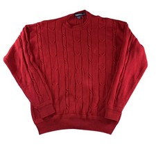 Nautica Sweater Mens Medium Red Cable Knit Crewneck Pullover Logo Classic