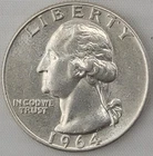 1964-D Washington Quarter circulated, ungraded condition - 90% - Business Strike