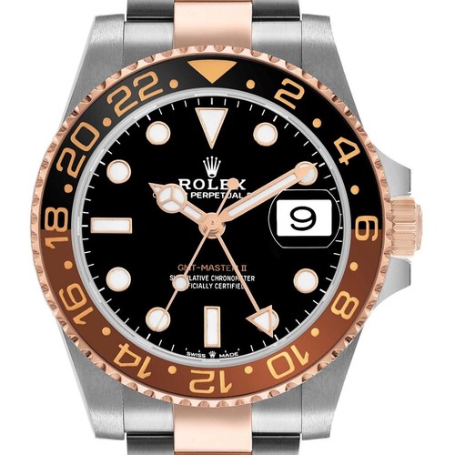 Rolex GMT Master II Steel Rose Gold Root Beer Bezel Mens Watch 126711 Box Card