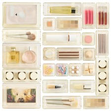 25 PCS Clear Plastic Drawer Organizers Set, 4-Size Versatile Bathroom and Van...