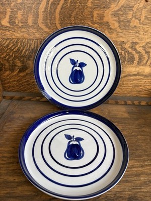 Set of 2 Dansk Dan 121  11  Large Dinner Plates Blue Apple With Strips Design