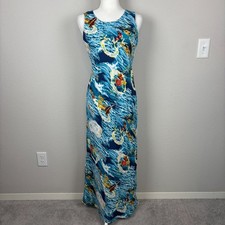 Vtg The Hawaiian Original Maxi Dress Small Blue Floral Aloha Resort Cruise AOP