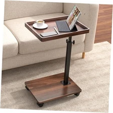 C Table End Table Adjustable Height, 360°Swivel TV Tray Table for Walnut Brown