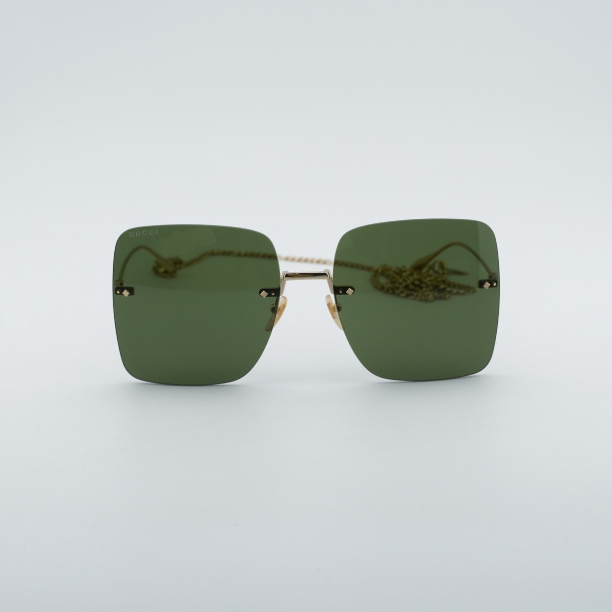 New GUCCI GG1147S 002 Gold/Dark Green With Gold Chain 62-19-135