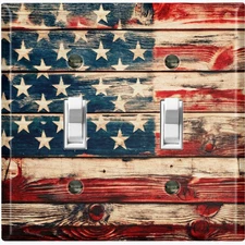 Metal Light Switch Outlet Cover Wall Plate Rustic Patriotic American Flag CUL111