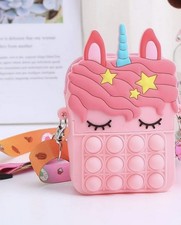 Unicorn Pop It Crossbody Purse Kids Pink Silicone Fidget Bag Coin Pouch