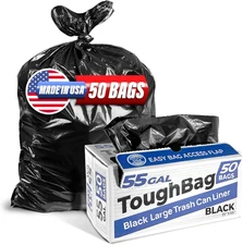 Toughbag 55 Gallon Trash Bags, 55-60 Gallon Trash Bags Heavy Duty (50 COUNT) - L