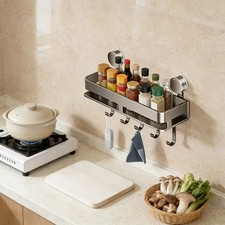 40cm Suction Cup Shower Shelves, Wall-mounted Shower Organizer with 5 Hooks