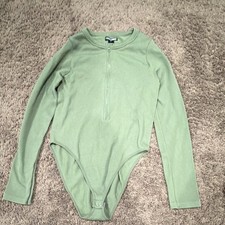 Fashion Nova Green Zipper Long Sleeve Women's Bodysuit Size L