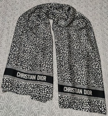 Authentic Christian Dior scarf Stole Woman Black White Shawl Logo