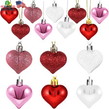 Valentine  s Day Heart Ornaments 24 Pcs Glitter Rose Gold Red White