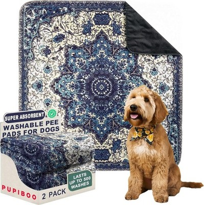 Washable Pee Pads for Dogs - Super 3FT x 3FT (Pack of 2) Blue Medallion