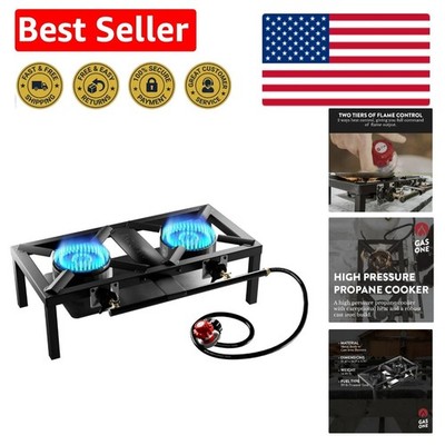 Durable Low-Profile Double Propane Burner with Safety Heat Shield for Tailgating