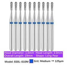 10pc Vakker Dental FG Diamond Burs Pear Bur for High Speed 830L-010M Medium Grit