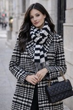 Ann Taylor Brushed Wool Blend Houndstooth Plaid Double-Breasted Peacoat Blazer