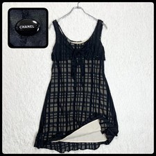 CHANEL Mini Dress Size 34 Black Sheer Front Bow Design Elegant Style