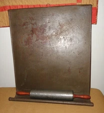 Antique Tin Pastry Board, Dough Board and Tin Rolling Pin