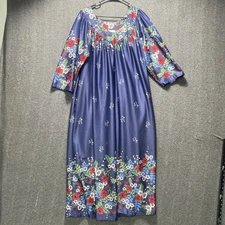 Anthony Richards Plus Sz 1X Navy Floral Muumuu Dress Caftan Housecoat Pockets