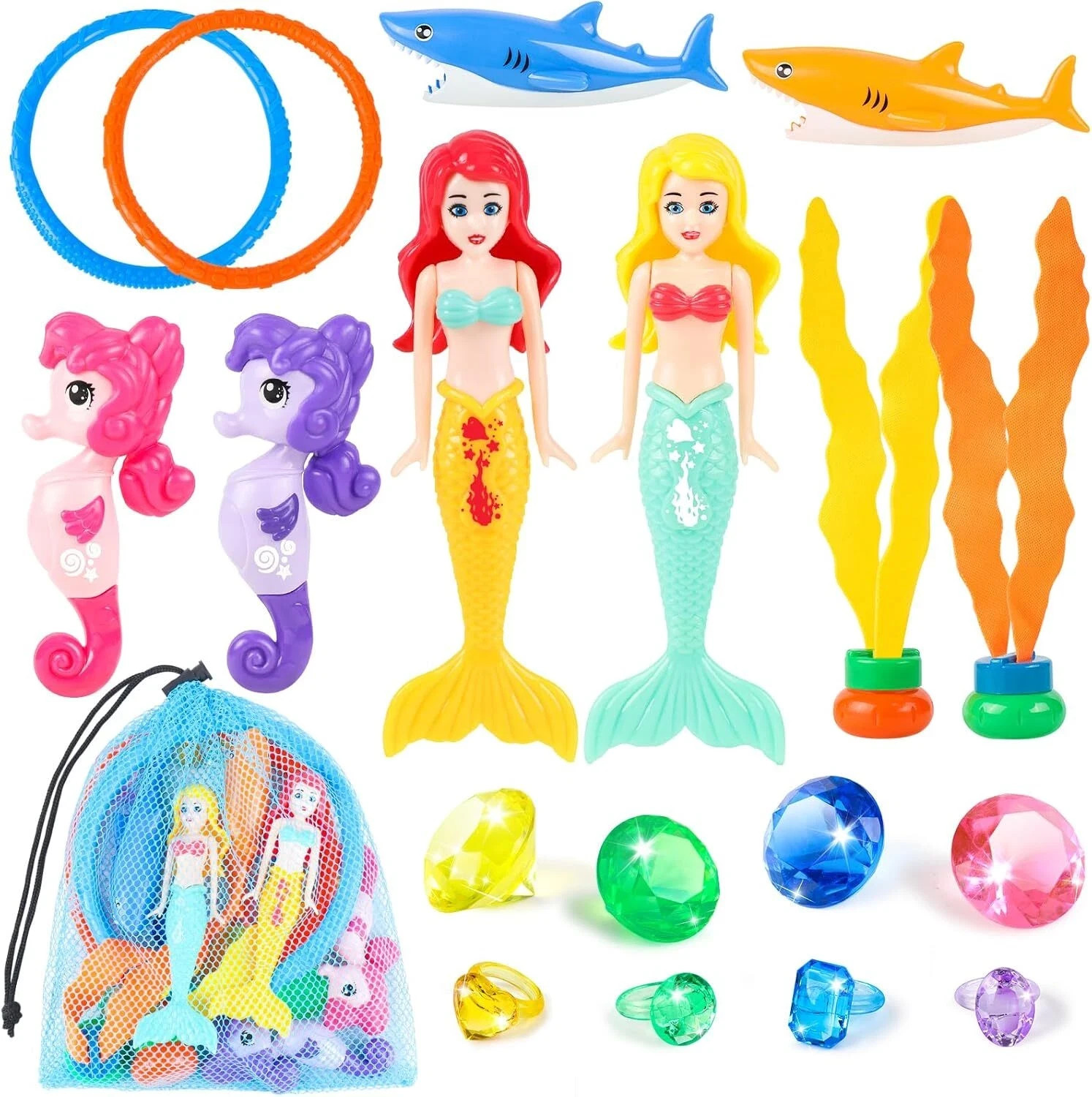 Pool Diving Toys for Kids 4-12 Set, Mermaid Toys Dive Toy for Toddlers with Stor