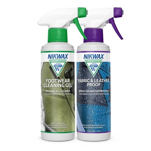 Nikwax FOOTWEAR CLEANING GEL Spray + FABRIC & LEATHER PROOF Spray Twin Pack, 2 