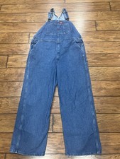 Dickies Bib Overalls Mens 42x32 Fit 42x31 Blue Denim Carpenter Workwear READ