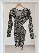 Urban Outfitters Black White Geometric Dress Size M Long Sleeve Draped Mini