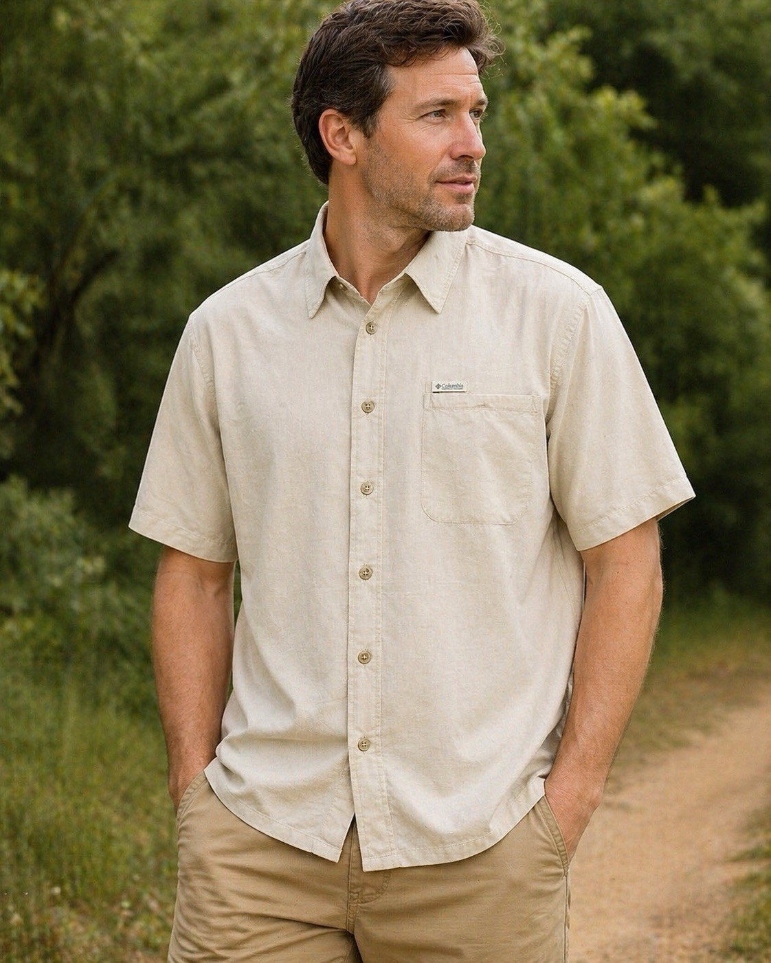 Columbia Men’s L Short Sleeve Button Up Shirt Outdoor Hiking Fishing Pocket