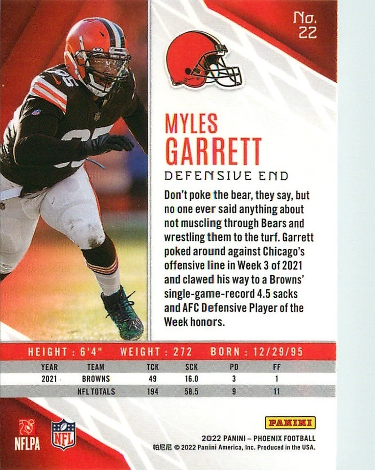 2022 Panini Phoenix - Myles Garrett #22 - Image 2 of 2