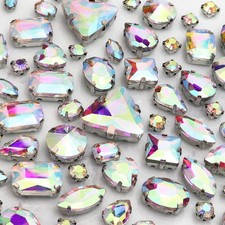 Sew on Rhinestones 104 PCS Mixed Shapes Glass Sew on Crystals for Crafts Metal F