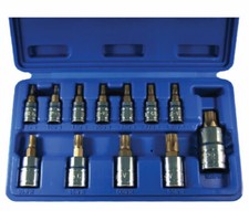 12 Piece 5-Lobe Star Plus Bit Socket Set Tamper Resistant 1/4", 3/8", 1/2" Drive